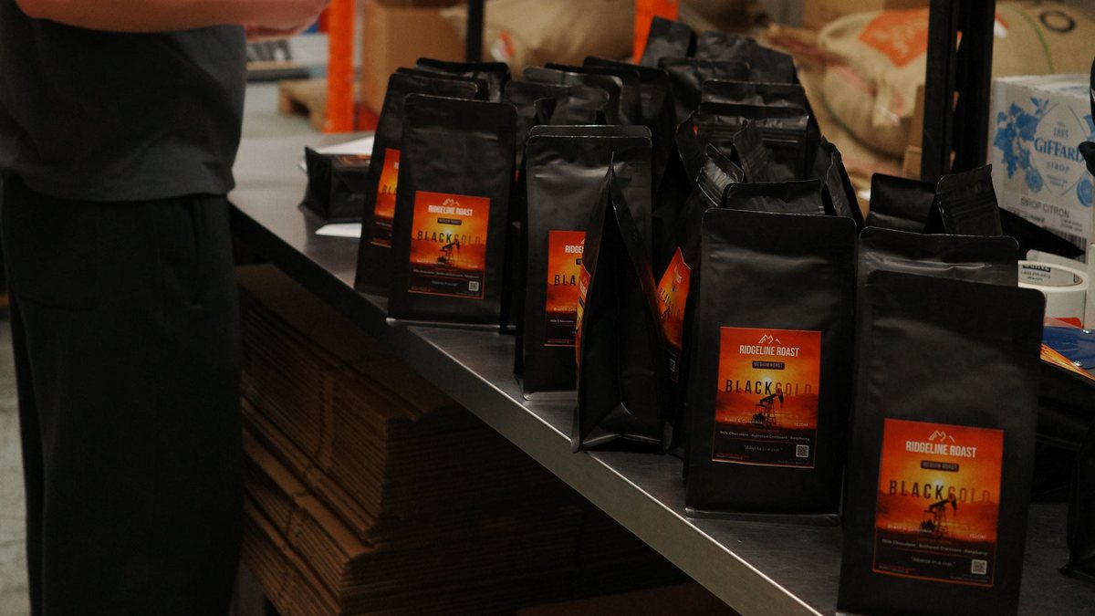 Wholesale coffee order bagged and lined up at the Ridgeline warehouse