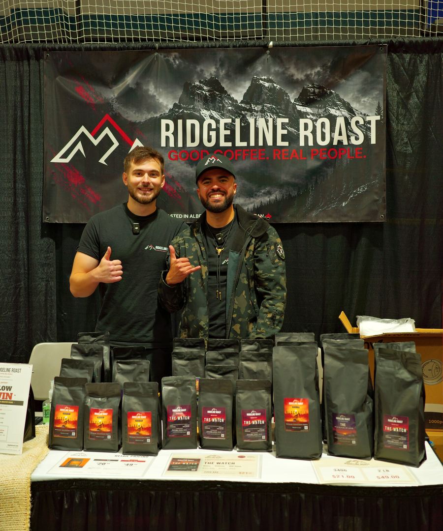 The full Ridgeline Roast lineup on the table at an Alberta event